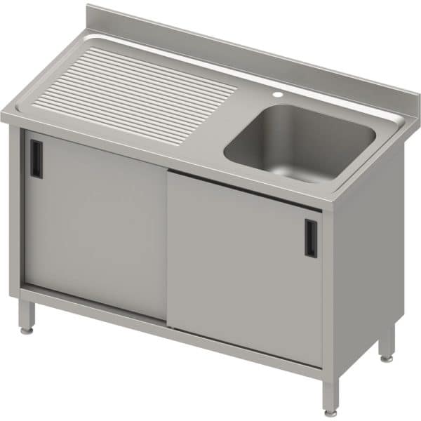 Stalas su 1 dubens kriaukle (P), stumdomos durelės 1400x600x850 mm, presuotas stalviršis, konservuotas kraštas 100x15x10