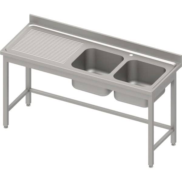 Stalas su 2 kriauklėmis (P), be lentynos, 1600x600x850 mm, presuotas stalviršis, alavuotas kraštas 100x15x10