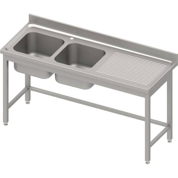 Stalas su 2 kriauklėmis (L), be lentynos 1800x700x850 mm, presuotas stalviršis, alavuotas kraštas 100x15x10