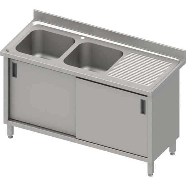 Stalas su 2 skyrių kriaukle (L), stumdomos durys 1600x600x850 mm, presuotas stalviršis, alavuotas kraštas 100x15x10