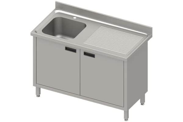 Stalas su 1 dubens kriaukle (L), varstomomis durelėmis 1000x700x850 mm, presuotas stalviršis, skardinis kraštas 100x15x10