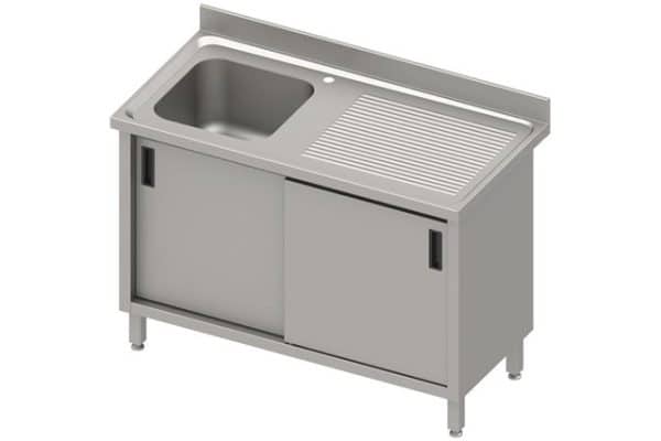 Stalas su 1 dubens kriaukle (L), stumdomomis durelėmis 1400x700x850 mm, presuotas stalviršis, konservuotas kraštas 100x15x10