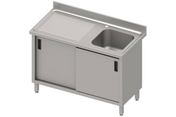 Stalas su 1 dubens kriaukle (P), stumdomos durelės 1200x600x850 mm, presuotas stalviršis, alavuotas kraštas 100x15x10