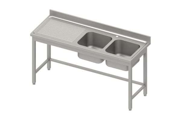 Stalas su 2 kriauklėmis (P), be lentynos 1800x600x850 mm, presuotas stalviršis, alavuotas kraštas 100x15x10