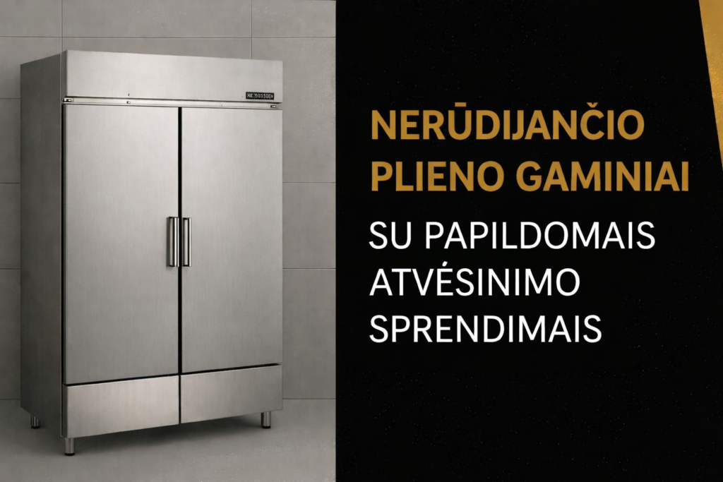 Nerūdijančio plieno gaminiai su papildomais atvėsinimo sprendimai s, juodame fone | Horeca shop